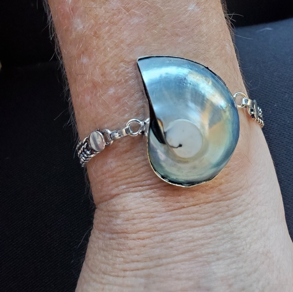 New Ammonite Fossil 925 Silver Bangle Bracelet. - Picture 2 of 16